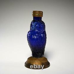 ANTIQUE COBALT BLUE GLASS OWL OIL LAMP BASE, NUSERY LAMP, c. 1890s