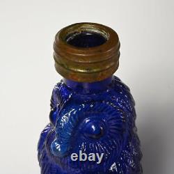 ANTIQUE COBALT BLUE GLASS OWL OIL LAMP BASE, NUSERY LAMP, c. 1890s