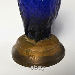 ANTIQUE COBALT BLUE GLASS OWL OIL LAMP BASE, NUSERY LAMP, c. 1890s