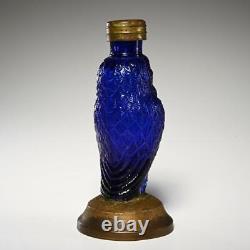 ANTIQUE COBALT BLUE GLASS OWL OIL LAMP BASE, NUSERY LAMP, c. 1890s