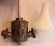 ANTIQUE DOUBLE ANGLE LAMP CO. KEROSENE ANGLE LAMP withMILK GLASS & FROSTED SHADE