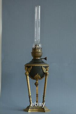 ANTIQUE FRENCH BRONZE OIL KEROZENE TABLE LAMP EMPIRE STYLE 19 thC