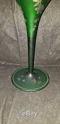 ANTIQUE GREEN SILVER Floral ART GLASS OIL LAMP SPAR BRENNER BURNER