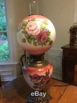 ANTIQUE Hand Painted GWTW oil lamp electrified excellent condition