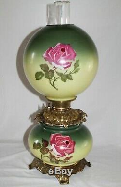 ANTIQUE Hand Painted Gone with the Wind Oil Lamp with ROSES ALL ORIGINAL