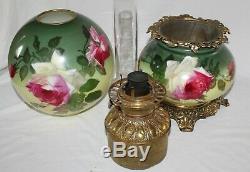 ANTIQUE Hand Painted Gone with the Wind Oil Lamp with ROSES ALL ORIGINAL