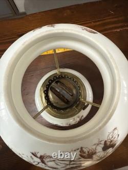 ANTIQUE Late 1800s HAND PAINTED FLORAL Oil Lamp Complete Dual Wick