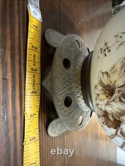 ANTIQUE Late 1800s HAND PAINTED FLORAL Oil Lamp Complete Dual Wick