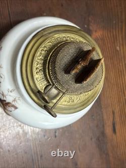 ANTIQUE Late 1800s HAND PAINTED FLORAL Oil Lamp Complete Dual Wick