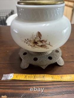 ANTIQUE Late 1800s HAND PAINTED FLORAL Oil Lamp Complete Dual Wick