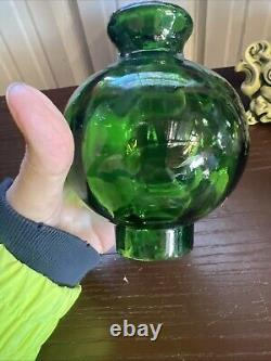 ANTIQUE Miniature Oil Lamp Green Glass Embossed Flowers Leaves HB& H Twilight