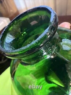 ANTIQUE Miniature Oil Lamp Green Glass Embossed Flowers Leaves HB& H Twilight