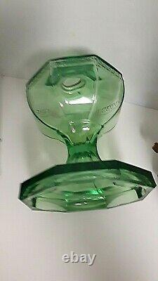 ANTIQUE OIL LAMP LARGE 1920s GREEN Paneled GREEK KEY PATTERN ANTIQUE OIL LAMP