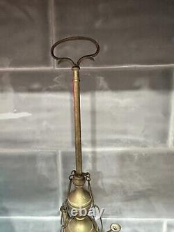 ANTIQUE ORIGINAL Late 1800's BRASS 3 WICK WHALE OIL LAMP 24 INCHES TALL EXT RARE