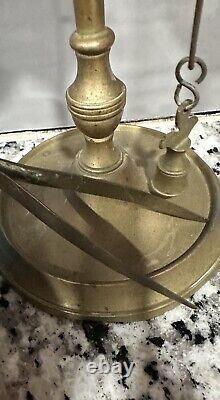 ANTIQUE ORIGINAL Late 1800's BRASS 3 WICK WHALE OIL LAMP 24 INCHES TALL EXT RARE