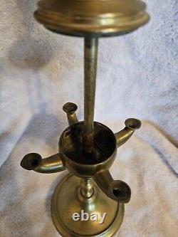 ANTIQUE ORIGINAL Late 1800's BRASS 4 WICK WHALE OIL LAMP 21 INCHES TALL EXT RARE