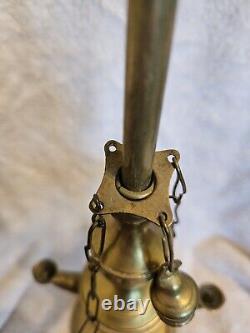 ANTIQUE ORIGINAL Late 1800's BRASS 4 WICK WHALE OIL LAMP 21 INCHES TALL EXT RARE