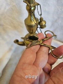 ANTIQUE ORIGINAL Late 1800's BRASS 4 WICK WHALE OIL LAMP 21 INCHES TALL EXT RARE