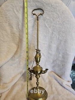 ANTIQUE ORIGINAL Late 1800's BRASS 4 WICK WHALE OIL LAMP 21 INCHES TALL EXT RARE