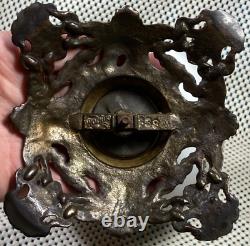 ANTIQUE Ornate HAND PAINTED GWTW Oil Lamp Square Stamped, 938 Phoenix, METAL FOOT