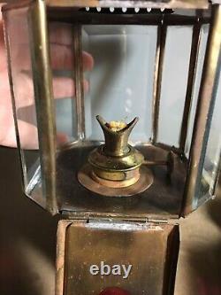 ANTIQUE PAIR BRASS KERO / OIL CARRIAGE COACH LAMPS c1880 Beveled Octagon Working