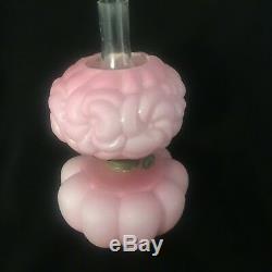 ANTIQUE PINK SATIN GLASS Pumpkin Base Rose shade Miniature E & M Oil Lamp
