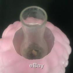 ANTIQUE PINK SATIN GLASS Pumpkin Base Rose shade Miniature E & M Oil Lamp