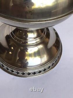 ANTIQUE RAYO KEROSENE OIL LAMP FOOT NICKEL with WHITE SHADE