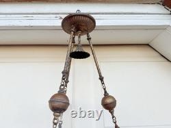 ANTIQUE RED RUBY VICTORIAN OIL PARLOR HANGING LAMP 1800's Eagle