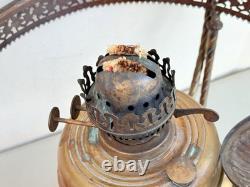 ANTIQUE RED RUBY VICTORIAN OIL PARLOR HANGING LAMP 1800's Eagle