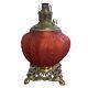 ANTIQUE RED SATIN GLASS OIL LAMP BASE With Royal Burner Working Circa 1892 USA