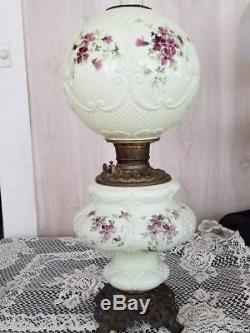 ANTIQUE SUCCESS CUSTARD GWTWithBANQUET LAMP WITH VIOLETS