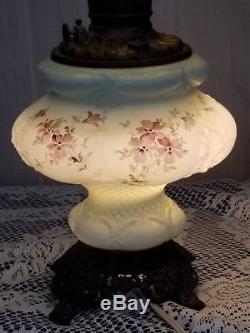 ANTIQUE SUCCESS CUSTARD GWTWithBANQUET LAMP WITH VIOLETS