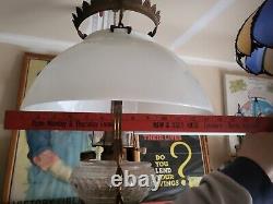 ANTIQUE VICTORIAN HANGING PARLOR OIL LAMP Milkglass Clear Font Electric Conv