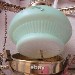 ANTIQUE VINTAGE HANGING GLASS DAISY PARLOR OIL LAMP Electric