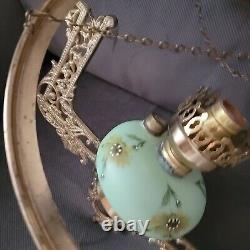 ANTIQUE VINTAGE HANGING GLASS DAISY PARLOR OIL LAMP Electric