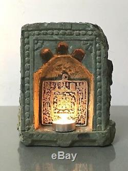 ANTIQUE/VINTAGE INDIAN GREEN QUARTZITE NICHE. WALL MOUNTED OIL /GHEE LAMP 19TH c