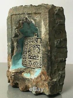 ANTIQUE/VINTAGE INDIAN GREEN QUARTZITE NICHE. WALL MOUNTED OIL /GHEE LAMP 19TH c