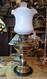 ANTIQUE VINTAGE VERITAS LAMPWORKS BRASS & CERAMIC OIL LAMP with GLASS LAMPSHADE
