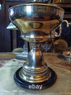 ANTIQUE VINTAGE VERITAS LAMPWORKS BRASS & CERAMIC OIL LAMP with GLASS LAMPSHADE