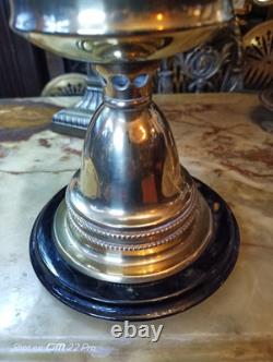ANTIQUE VINTAGE VERITAS LAMPWORKS BRASS & CERAMIC OIL LAMP with GLASS LAMPSHADE