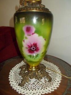 ANTIQUE Victorian GWTW parlor BANQUET OIL LAMPHPELECTRIFIED