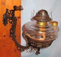 ANTIQUE WALL BRACKET OIL LAMP BACKPLATE HOLDER FONT withFILLER CAP REFLECTOR 1880s