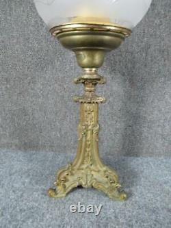 ANTIQUE ornate 19THc. BRONZE signed CORNELIUS ASTRAL LAMP with ENGRAVED SHADE