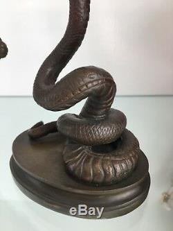 ANTONIO PANDIANI Bronze Snake Figural Incense Burner Roman Oil Lamp Sculpture