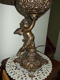 ANT. SUCCESS CHERUB PUTTI BANQUET OIL LAMP WithORIGINAL PUTTI BALL SHADECONVERTED