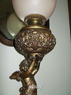 ANT. SUCCESS CHERUB PUTTI BANQUET OIL LAMP WithORIGINAL PUTTI BALL SHADECONVERTED