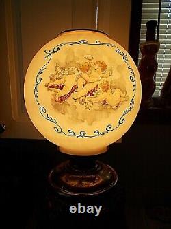 ANT. SUCCESS CHERUB PUTTI BANQUET OIL LAMP WithORIGINAL PUTTI BALL SHADECONVERTED