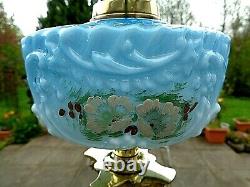 A Beautiful Blue Glass 31 Tall Victorian Period Twin Duplex Oil Lamp