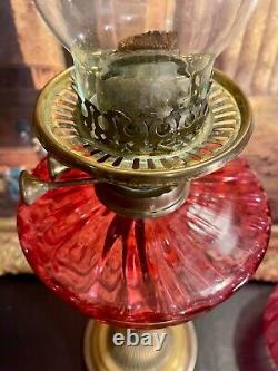 A Lovely Cranberry Continental Oil Lamp